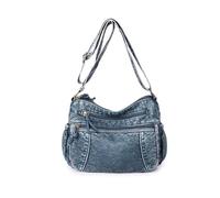 CORIOS Damen Retro Umhängetasche PU Leder Handtasche Schultertasche Tragetasche mit Mehreren Taschen Henkeltaschen mit Verstellbarer Trageriemen Shopper Reise Arbeit Alltag Tote Beutel Seeblau