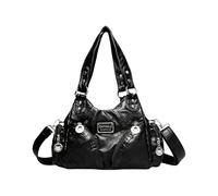 CORIOS Damen Retro Umhängetasche Schultertasche mit Mehreren Fächern PU Leder Handtasche Große Kapazität Henkeltaschen Elegant Tragetasche für Shopper Reise Arbeit Alltag Schwarz