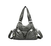 CORIOS Damen Retro Umhängetasche Schultertasche mit Mehreren Fächern PU Leder Handtasche Große Kapazität Henkeltaschen Elegant Tragetasche für Shopper Reise Arbeit Alltag Grau