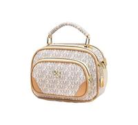 CORIOS Damen Retro Umhängetaschen Handtasche Schultertaschen mit Buchstabenprint PU Leder Tragetasche Runde Tote Beutel Elegant Messenger Tasche für Arbeit Reise Shopper Beige-Buchstaben