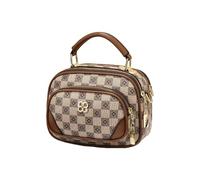 CORIOS Damen Retro Umhängetaschen Handtasche Schultertaschen mit Buchstabenprint PU Leder Tragetasche Runde Tote Beutel Elegant Messenger Tasche für Arbeit Reise Shopper Khaki-Karomuster