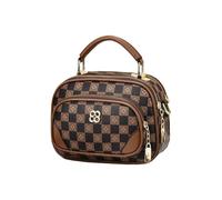 CORIOS Damen Retro Umhängetaschen Handtasche Schultertaschen mit Buchstabenprint PU Leder Tragetasche Runde Tote Beutel Elegant Messenger Tasche für Arbeit Reise Shopper Kaffee-Karomuster