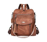 CORIOS Damen Rucksack mit Fransen Dekor PU Leder Schulrucksack mit Quasten Schulranzen mit Vielfältigen Taschenfächern Vintage Tagesrucksack Elegant Handtasche Schultasche Retro Daypacks Braun