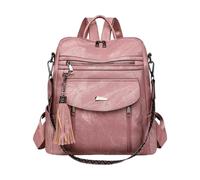 CORIOS Damen Rucksack mit Fransen Dekor PU Leder Schulrucksack mit Quasten Schulranzen mit Vielfältigen Taschenfächern Vintage Tagesrucksack Elegant Handtasche Schultasche Retro Daypacks Rosa