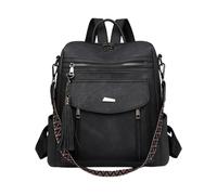 CORIOS Damen Rucksack mit Fransen Dekor PU Leder Schulrucksack mit Quasten Schulranzen mit Vielfältigen Taschenfächern Vintage Tagesrucksack Elegant Handtasche Schultasche Retro Daypacks Schwarz