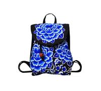 CORIOS Damen Rucksack Schulrucksack mit Ethnischer Stickerei Bohemian Canvas Schulranzen Beiläufig Daypacks Mädchen Schultaschen Schultasche Handtasche mit Kordelverschluss Blau-Weißes Porzellan L