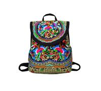 CORIOS Damen Rucksack Schulrucksack mit Ethnischer Stickerei Bohemian Canvas Schulranzen Beiläufig Daypacks Mädchen Schultaschen Schultasche Boho Handtasche mit Kordelverschluss Geldbaum L
