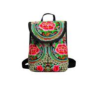 CORIOS Damen Rucksack Schulrucksack mit Ethnischer Stickerei Bohemian Canvas Schulranzen Beiläufig Daypacks Mädchen Schultaschen Schultasche Boho Handtasche mit Kordelverschluss Geldpfingstrose S