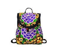 CORIOS Damen Rucksack Schulrucksack mit Ethnischer Stickerei Bohemian Canvas Schulranzen Beiläufig Daypacks Mädchen Schultaschen Schultasche Boho Handtasche mit Kordelverschluss Lila Pfingstrose L