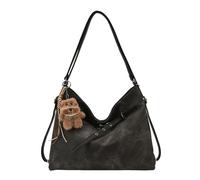 CORIOS Damen Rucksack Schultasche PU Leder Tote Handtasche Schultertasche mit Niedlichem Bäranhänger Große Kapazität Henkeltasche Schulranzen für Business Reisen Einkaufen Arbeiten Schwarz