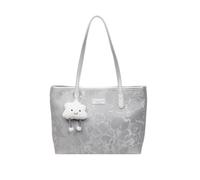 CORIOS Damen Samt Laptoptasche Aktentasche Große Kapazität Schultertasche Tote Handtasche mit Liebenswerter Wolkenanhänger Elegant Henkeltasche für Business Reisen Arbeiten Einkaufen Silber