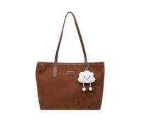 CORIOS Damen Samt Laptoptasche Aktentasche Große Kapazität Schultertasche Tote Handtasche mit Liebenswerter Wolkenanhänger Elegant Henkeltasche für Business Reisen Arbeiten Einkaufen Braun