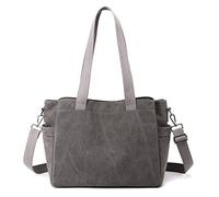 CORIOS Damen Schultertasche Canvas Handtasche Casual Tragetasche Große Kapazität Umhängetasche Multifunktionale Henkeltaschen Tote Beutel für Schule Arbeit Shopper Reise Grau
