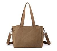 CORIOS Damen Schultertasche Canvas Handtasche Casual Tragetasche Große Kapazität Umhängetasche Multifunktionale Henkeltaschen Tote Beutel für Schule Arbeit Shopper Reise Braun
