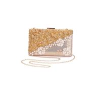 CORIOS Damen Strass Clutch Tasche Blume Abendtasche Diamant Handtasche Perlen Klein Tasche Hochzeit Brautbörse Kette Schultertasche Elegante Geldbörse Portemonnaie Tasche Champagner