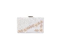 CORIOS Damen Strass Clutch Tasche Blume Abendtasche Shiny Diamant Handtasche Perlen Klein Tasche Hochzeit Brautbörse Kette Schultertasche Elegante Geldbörse Portemonnaie Tasche Weiß