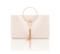 CORIOS Damen Strohtasche Abendtasch Frauen Gewebte Tasche Elegante Fransen Clutch Tasche Hochzeit Brautbörse Klein Tasche Formale Handtasche Schultertasche Luxuriös Umhängetasche Weiß