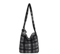 CORIOS Damen Tartan Schultertasche Lammwolle Handtasche Plüsch Umhängetasche Große Kapazität Einkaufstaschen Elegant Retro Tragetasche Tote Beutel Kunstfell Flauschige Henkeltaschen Grau