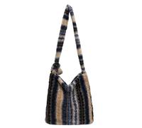 CORIOS Damen Tartan Schultertasche Lammwolle Handtasche Plüsch Umhängetasche Große Kapazität Einkaufstaschen Elegant Retro Tragetasche Tote Beutel Kunstfell Flauschige Henkeltaschen Blau