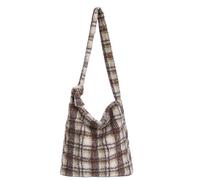 CORIOS Damen Tartan Schultertasche Lammwolle Handtasche Plüsch Umhängetasche Große Kapazität Einkaufstaschen Elegant Retro Tragetasche Tote Beutel Kunstfell Flauschige Henkeltaschen Violett