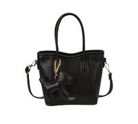 CORIOS Damen Tote Handtasche mit 3D Hundanhänger PU Leder Schultertasche Umhängetasche Eleganter Gewebter Textur Henkeltasche Reisen Büro Einkaufen Arbeit Tote Beutel Tragetasche Schwarz