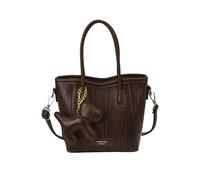 CORIOS Damen Tote Handtasche mit 3D Hundanhänger PU Leder Schultertasche Umhängetasche Eleganter Gewebter Textur Henkeltasche Reisen Büro Einkaufen Arbeit Tote Beutel Tragetasche Kaffee