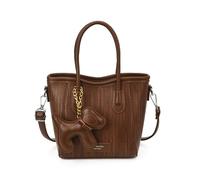 CORIOS Damen Tote Handtasche mit 3D Hundanhänger PU Leder Schultertasche Umhängetasche Eleganter Gewebter Textur Henkeltasche Reisen Büro Einkaufen Arbeit Tote Beutel Tragetasche Braun