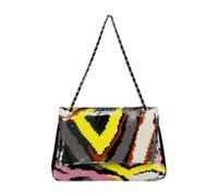 CORIOS Damen Umhängetaschen aus Leinen-Baumwolle Schultertasche mit Paillettenstickerei Boho Handtasche Sommer Strand Tasche Ethnische Messenger Tragetasche Verzierte abstrakte Geometrische Muster