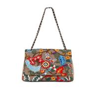 CORIOS Damen Umhängetaschen aus Leinen-Baumwolle Schultertasche mit Paillettenstickerei Boho Stil Handtasche Sommer Strand Tasche Bunte Gestrickte Tasche Ethnische Messenger Tragetasche Kettenmuster