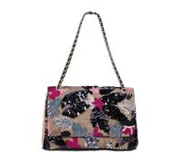 CORIOS Damen Umhängetaschen aus Leinen-Baumwolle Schultertasche mit Paillettenstickerei Boho Stil Handtasche Sommer Strand Tasche Bunte Gestrickte Tasche Ethnische Messenger Tragetasche Schwarz Rot