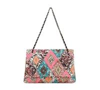 CORIOS Damen Umhängetaschen aus Leinen-Baumwolle Schultertasche mit Paillettenstickerei Boho Stil Handtasche Sommer Strand Tasche Ethnische Messenger Tragetasche Farbige Rauten