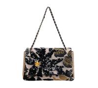 CORIOS Damen Umhängetaschen aus Leinen-Baumwolle Schultertasche mit Paillettenstickerei Boho Stil Handtasche Sommer Strand Tasche Bunte Gestrickte Tasche Ethnische Messenger Tragetasche Schwarz