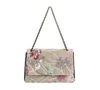 CORIOS Damen Umhängetaschen aus Leinen-Baumwolle Schultertasche mit Paillettenstickerei Boho Stil Handtasche Sommer Strand Tasche Ethnische Messenger Tragetasche Rote Blumen und Grüne Blätter