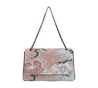 CORIOS Damen Umhängetaschen aus Leinen-Baumwolle Schultertasche mit Paillettenstickerei Boho Stil Handtasche Sommer Strand Tasche Ethnische Messenger Tragetasche Kontrastierende Große Blumen