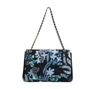 CORIOS Damen Umhängetaschen aus Leinen-Baumwolle Schultertasche mit Paillettenstickerei Boho Stil Handtasche Sommer Strand Tasche Bunte Gestrickte Tasche Ethnische Messenger Tragetasche Blaugrün