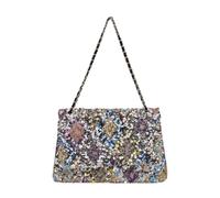 CORIOS Damen Umhängetaschen aus Leinen-Baumwolle Schultertasche mit Paillettenstickerei Boho Stil Handtasche Sommer Strand Tasche Ethnische Messenger Tragetasche Rautenförmige Pailletten