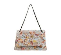 CORIOS Damen Umhängetaschen aus Leinen-Baumwolle Schultertasche mit Paillettenstickerei Boho Stil Handtasche Sommer Strand Tasche Ethnische Messenger Tragetasche Patchwork-Pailletten