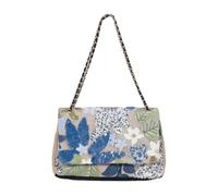CORIOS Damen Umhängetaschen aus Leinen-Baumwolle Schultertasche mit Paillettenstickerei Boho Stil Handtasche Sommer Strand Tasche Bunte Gestrickte Tasche Ethnische Messenger Tragetasche Hellblau