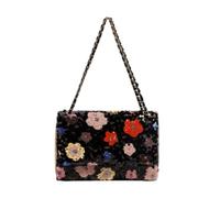 CORIOS Damen Umhängetaschen aus Leinen-Baumwolle Schultertasche mit Paillettenstickerei Boho Stil Handtasche Sommer Strand Tasche Ethnische Messenger Tragetasche Kontrastierende Blumen