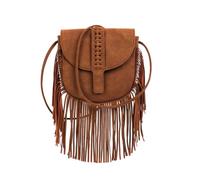CORIOS Damen Vintage Fransen Satteltasche Umhängetasche mit Quasten PU Leder Schultertasche Boho Western Stil Handtasche Retro Tragetasche für Alltag Einkauf Reisen Festival Braun