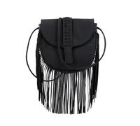 CORIOS Damen Vintage Fransen Satteltasche Umhängetasche mit Quasten PU Leder Schultertasche Boho Western Stil Handtasche Retro Tragetasche für Alltag Einkauf Reisen Festival Schwarz