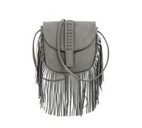 CORIOS Damen Vintage Fransen Satteltasche Umhängetasche mit Quasten PU Leder Schultertasche Boho Western Stil Handtasche Retro Tragetasche für Alltag Einkauf Reisen Festival Grau