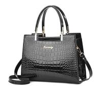 CORIOS Damen Vintage Handtasche Krokodil-Muster Schultertaschen PU Leder Umhängetaschen Mehrfach Tasche Tragetasche Elegant Messenger-Tasche Arbeit Schule Shopper Reise Tote Beutel Schwarz