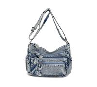 CORIOS Damen Vintage Umhängetasche Jeans Schultertasche Retro Handtasche Mehrfach Tasche Henkeltaschen Tote Beutel mit Verstellbarer Trageriemen Shopper Reise Arbeit Alltag Tragetasche Blau