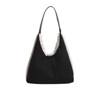 CORIOS Damen Wildleder Handtasche Lammwolle Schultertasche Kunstfell Flauschige Tote Beutel Große Plüsch Tragetasche Retro Henkeltaschen für Shopper Arbeit Reise Schwarz