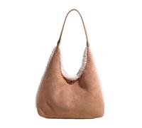 CORIOS Damen Wildleder Handtasche Lammwolle Schultertasche Kunstfell Flauschige Tote Beutel Große Plüsch Tragetasche Retro Henkeltaschen für Shopper Arbeit Reise Khaki