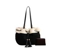 CORIOS Damen Wildleder Schultertasche Lammwolle Handtasche Große Plüsch Tragetasche Kordelzug Eimer Taschen Kunstfell Flauschige Tote Beutel Retro Henkeltaschen 2pcs Schwarz