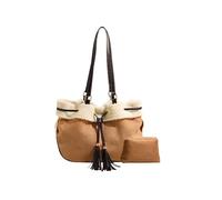 CORIOS Damen Wildleder Schultertasche Lammwolle Handtasche Große Plüsch Tragetasche Kordelzug Eimer Taschen Kunstfell Flauschige Tote Beutel Retro Henkeltaschen 2pcs Khaki