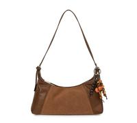 CORIOS Elegant Schultertasche Damen Umhängetasche mit Exquisitem Holzperlen-Anhänger PU Leder Handtasche Groß Henkeltasche Reisen Büro Einkaufen Arbeit Tragetasche Tote Beutel Braun