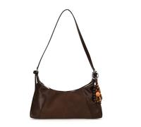 CORIOS Elegant Schultertasche Damen Umhängetasche mit Exquisitem Holzperlen-Anhänger PU Leder Handtasche Groß Henkeltasche Reisen Büro Einkaufen Arbeit Tragetasche Tote Beutel Kaffee